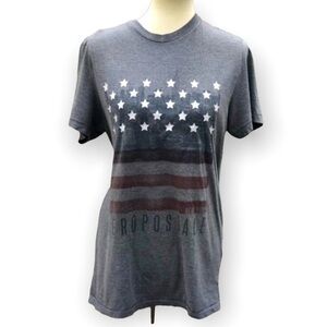 Red white and blue on gray T-shirt